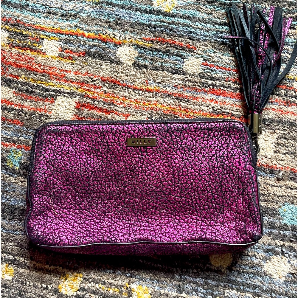 MILLY: ASTOR METALLIC PEBBLED
LEATHER CLUTCH